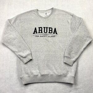 Pacific Co Sweatshirt Mens Large Grey Aruba One Happy Island Embroidered Size L
